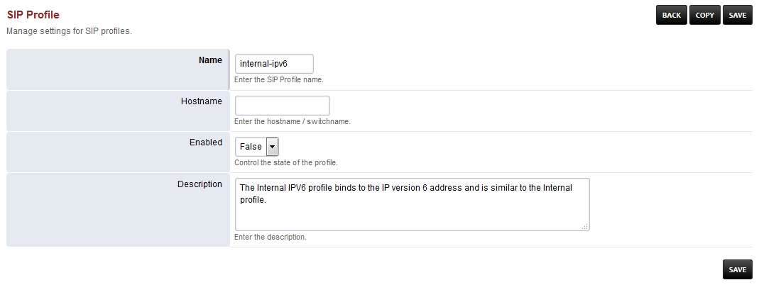 FusionPBX Internal SIP Profile