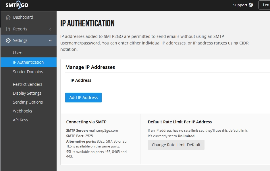 SMTP2GO Authentication